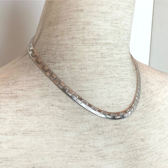 Sterling Silver 925 Italy Geometric Greek Key 6MM Herringbone Chain Necklace 16" - Picture 9 of 15